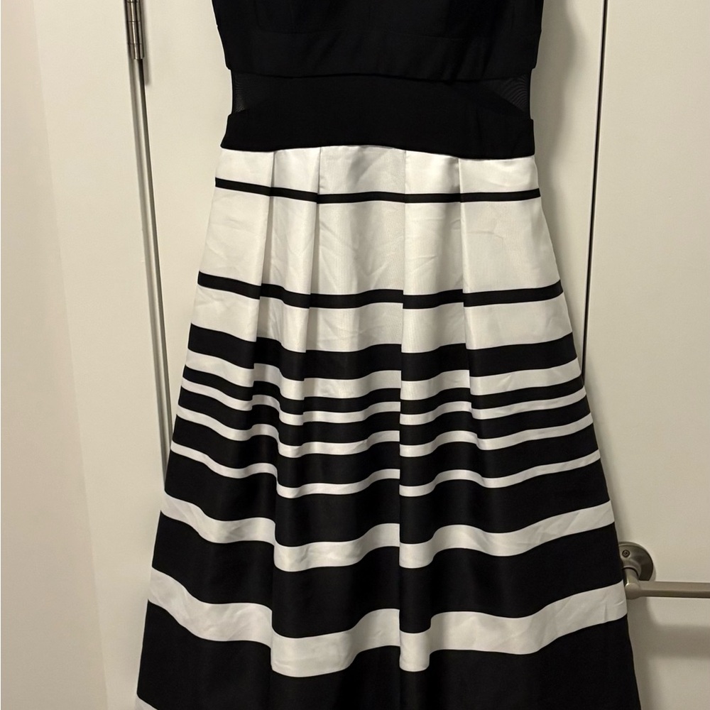 BA Nites Black and White Striped Maxi Dress Gown Prom